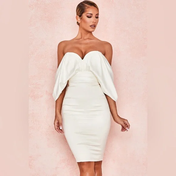 HOUSE OF CB 'Aisha' Ivory Satin Strapless Dress NWOT - Picture 1 of 13